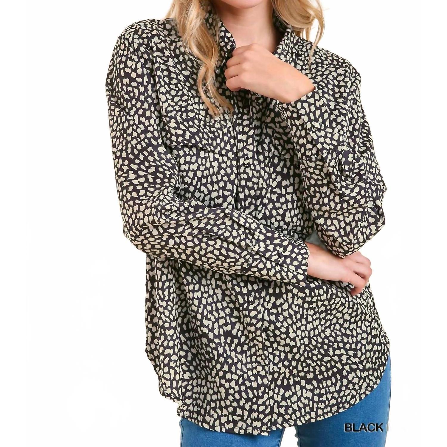 New Umgee Print Button Up Shirt In Black